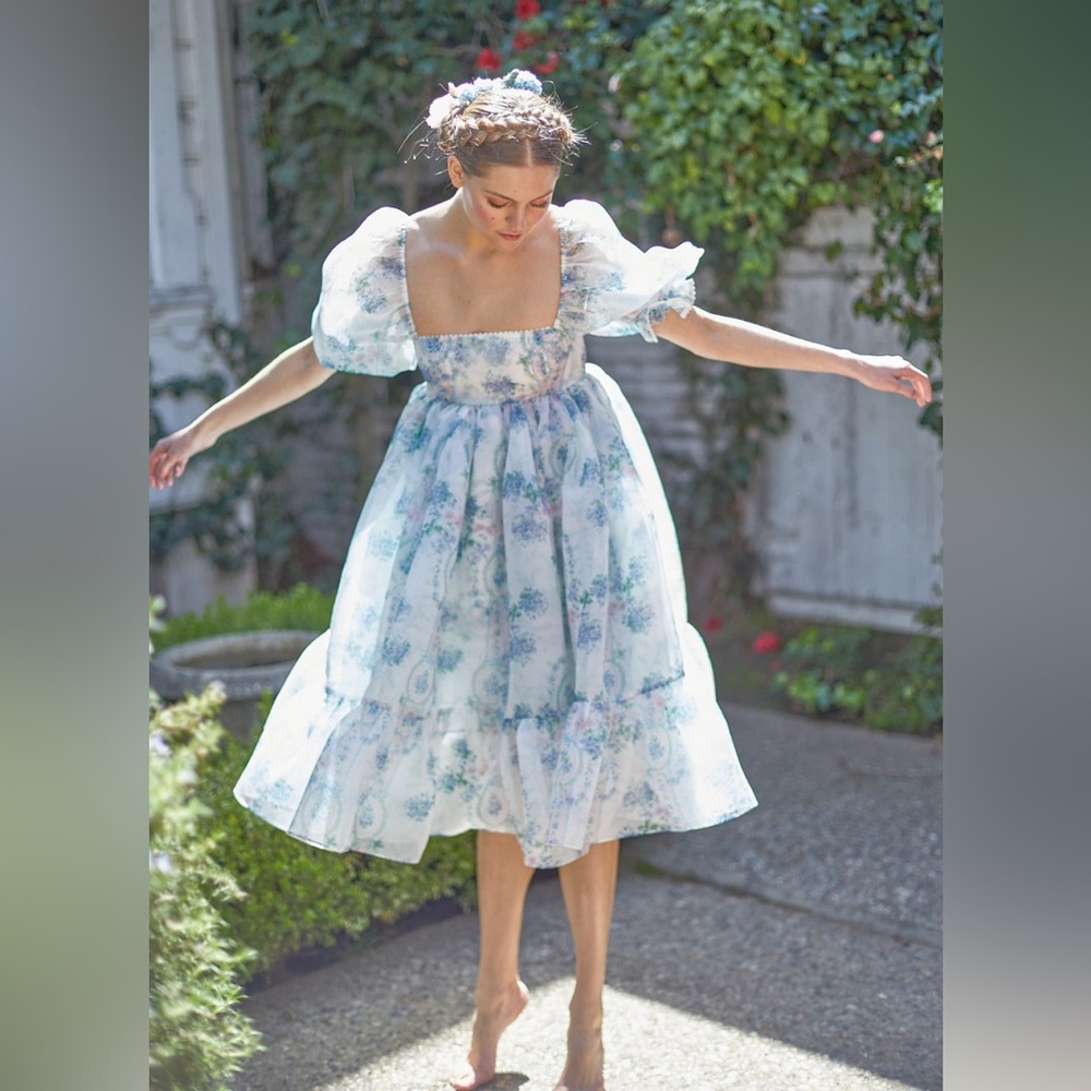 Selkie Pastel Blue Floral Midi Dress